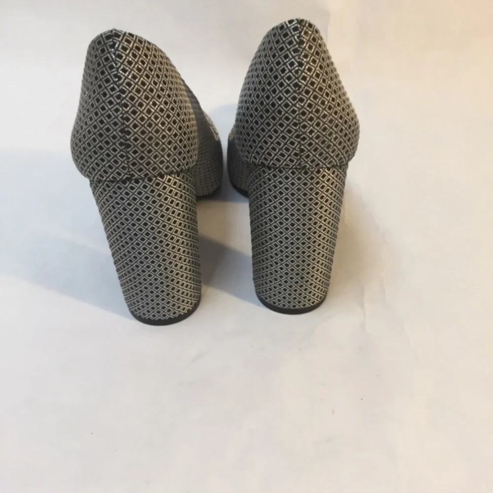 Vince Camuto Perforated Metallic Gray Block Heel Pumps